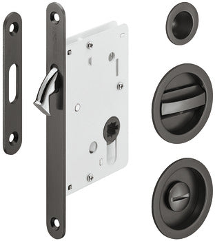 Mortice lock, for sliding doors bathroom/WC  PVD coated, graphite black