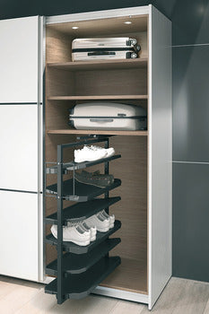 Pull out shoe rack, rotating 180°,