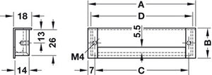 Flush pull handle, aluminium, end caps, zinc alloy, U-shape