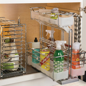 Pull-out for under sinks, base unit, with dampened self closing mechanism, installation on floor